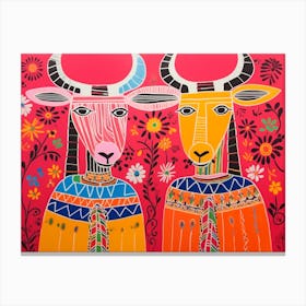 Goat 1 Folk Style Animal Illustration Canvas Print