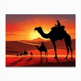 Camels In The Desert Canvas Print