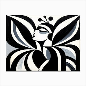 Minimalist & Bold Monochrome Female Portrait with Butterfly Wings Canvas Print