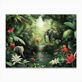 3d Jungle Scene with Exotic Animals Jungle Canvas Print