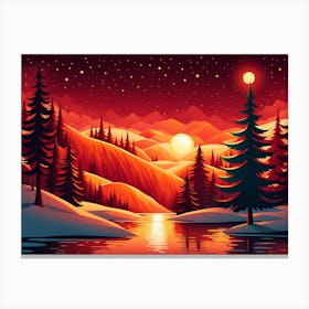 Christmas red Winter Landscape In The Mountains, Christmas days, Christmas concept art, Christmas vector art, Vector Art, Christmas art, Christmas, Christmas trees 9 Canvas Print