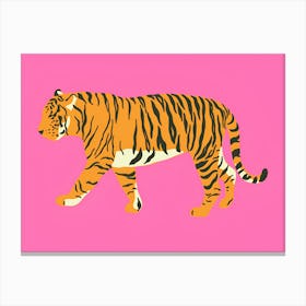 Tiger On Pink Background 1 Canvas Print