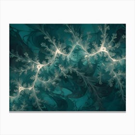 An Abstract Design With Swirling, White Tendrils On A Teal Background Canvas Print