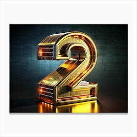 Golden Number Two With Glowing Lights Canvas Print