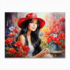 Girl Among Flowers 1 Canvas Print