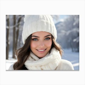 Beautiful Woman In Winter 1 Canvas Print