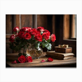 Red Roses On A Table Canvas Print