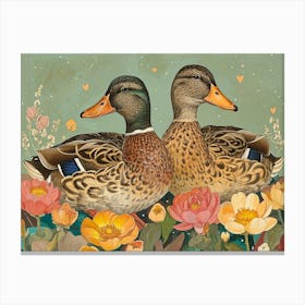 Floral Animal Illustration Duck 4 Canvas Print