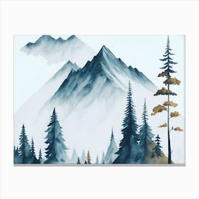 Mountain And Forest In Minimalist Watercolor Horizontal Composition 376 Canvas Print