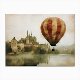 Hot Air Balloon Over Castle Canvas Print