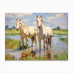 Horses Painting In Loire Valley, France, Landscape 3 Canvas Print