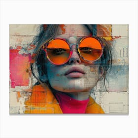 Analog Fusion: A Tapestry of Mixed Media Masterpieces Woman In Sunglasses Canvas Print