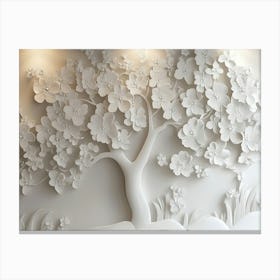 3d Art With White Floral Tree Pattern 2 Canvas Print