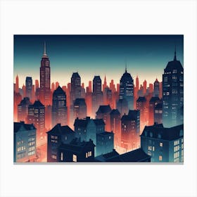 Digital Art Of A City Skyline At Night, With Buildings Lit By Warm, Glowing Lights Canvas Print