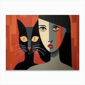 Portrait Of A Woman And Cat Canvas Print