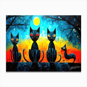 Cats At 3 AM - Black Cats In The Moonlight Canvas Print