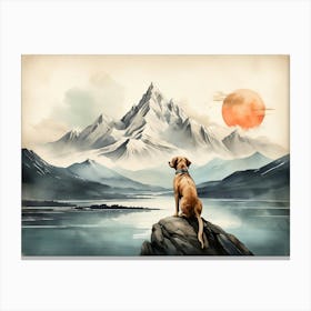 Dog Looking At The Mountains enjoying Sunbath Canvas Print