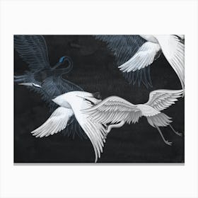Japanese Flying Cranes Watercolor Canvas Print