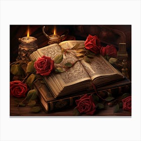 Book And Roses Canvas Print
