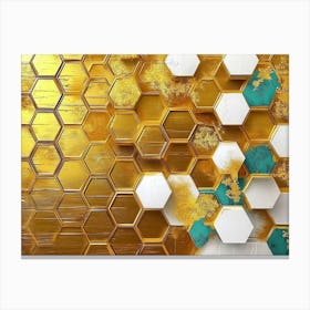 A Golden Grain Field Artwork in Oil on Canvas Style, Featuring Golden Hexagons 1 Canvas Print