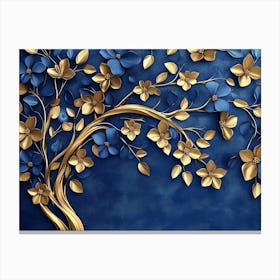 Gold Tree On Blue Background Canvas Print