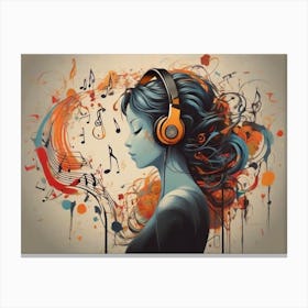 Music Girl With Headphones Canvas Print
