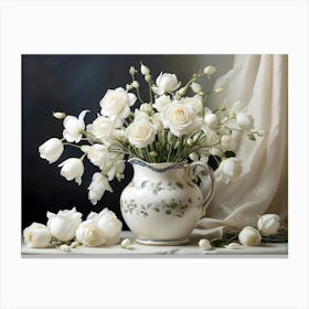 White Roses In A Vase 1 Canvas Print