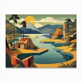 Vintage Cubist Travel Poster Pitch Lake Trinidad & Tobago Canvas Print
