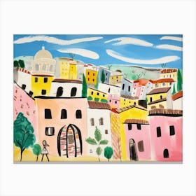 Perugia Italy Cute Watercolour Illustration 2 Canvas Print