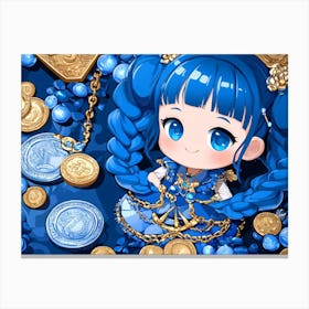 Blue Haired Girl With Coins Canvas Print