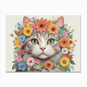 Cat With Flowers 11 Canvas Print