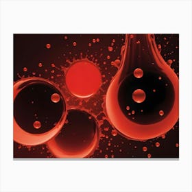 Abstract Composition Of Red Liquid Splashes, Drops, And Spheres Colliding Against A Dark Background, Creating A Dynamic And Artistic Scene Canvas Print