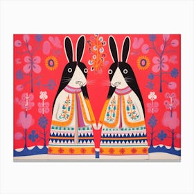 Arctic Hare 4 Folk Style Animal Illustration Canvas Print