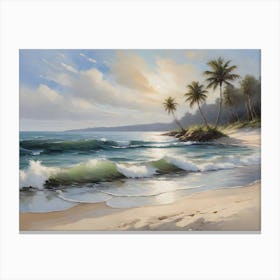 Beach Scene With Palm Trees Canvas Print