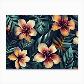 Tropical Seamless Pattern With Exotic Flowers And Leaves 1 Canvas Print