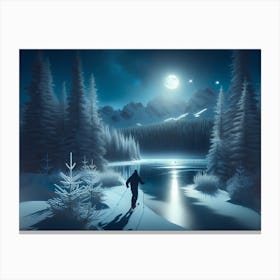 Skier At Night Canvas Print