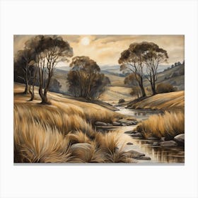 Antique Rustic Muted Landscape Painting (20) Canvas Print