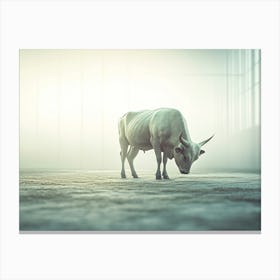 Foggy Day with Indian Cow Bull Canvas Print