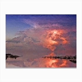 Lightning In The Clouds Oil Painting Landscape Canvas Print