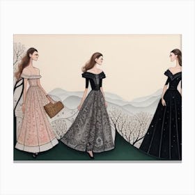 Three Women In Dresses Canvas Print