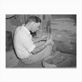 Resident Of Mays Avenue Camp Taking Out A Piece Of Glass From Boy S Foot, Oklahoma City, Oklahoma By Russell Canvas Print