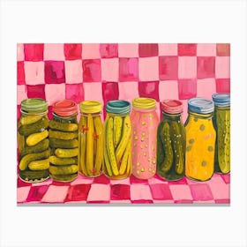 Pickles In A Jar Pink Checkerboard 3 Canvas Print