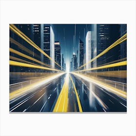 A Futuristic Cityscape With A Highway And Glowing Lines Canvas Print