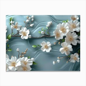 3d White Background with Golden Jewelry and Flowers Canvas Print