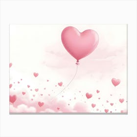 Pink Heart Shaped Balloon In The Clouds Canvas Print