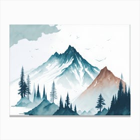 Mountain And Forest In Minimalist Watercolor Horizontal Composition 267 Canvas Print