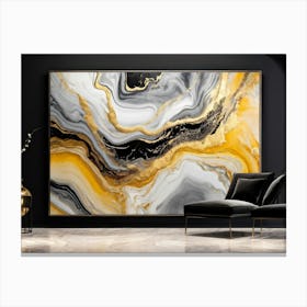 Abstract Art Featuring Liquid Marble Patterns Flowing Together In A Dance Of Grey Black Yellow G (3) Canvas Print