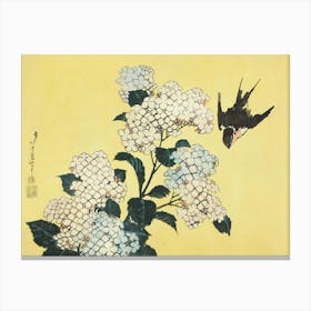 White Hydrangeas, Japanese Floral Vintage Art Canvas Print