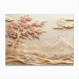 Beautiful Sakura Tree And Mountain 3d 7 Canvas Print