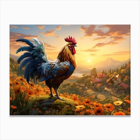 Rooster In The Field 3 Canvas Print